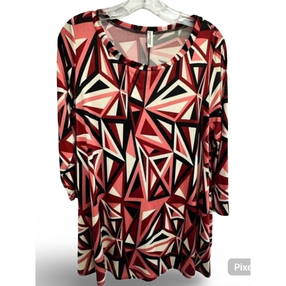 Carole Christian LA Abstract Geometric Tunic Top Women’s Large Red Black